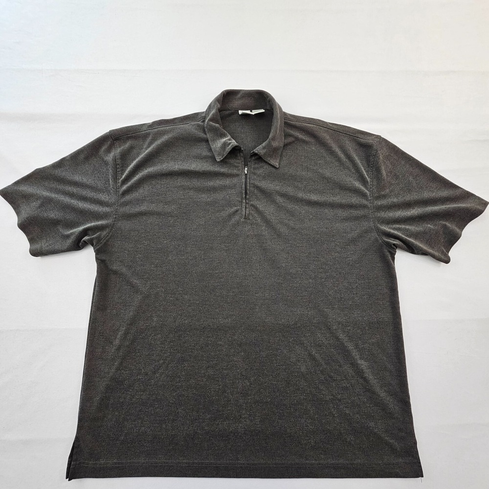 Bumka Bibos Gray 1/4 Zip Short‎ Sleeve Rayon Polyester Polo Shirt Men's XL